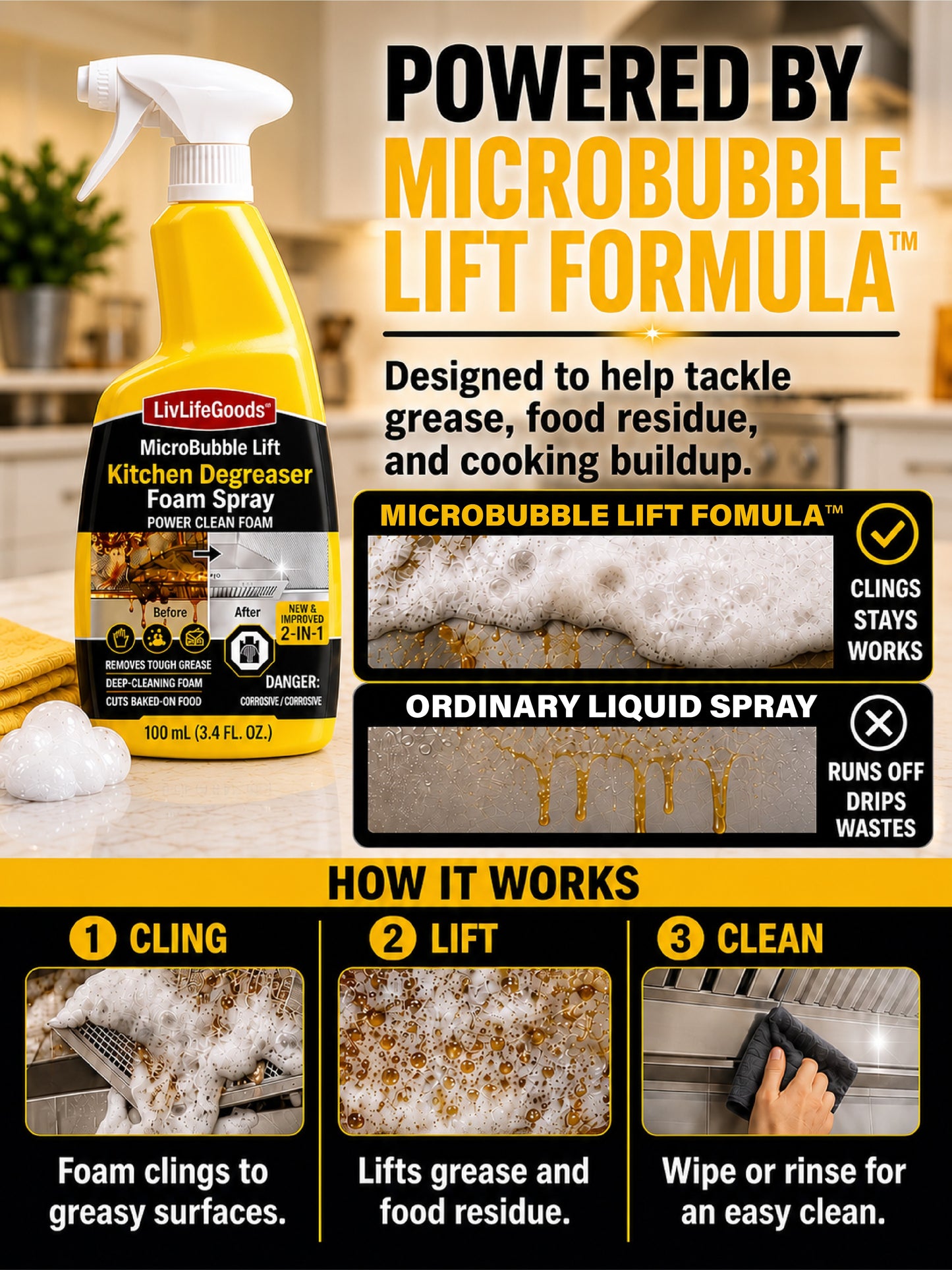 Next2Comfort™ MicroBubble Lift Kitchen Degreaser Foam Spray 