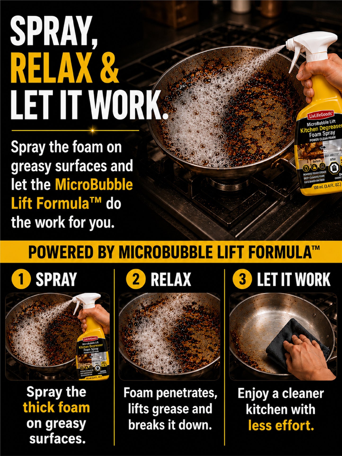 Next2Comfort™ MicroBubble Lift Kitchen Degreaser Foam Spray 