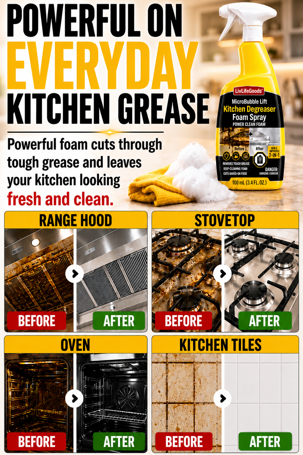 Next2Comfort™ MicroBubble Lift Kitchen Degreaser Foam Spray 