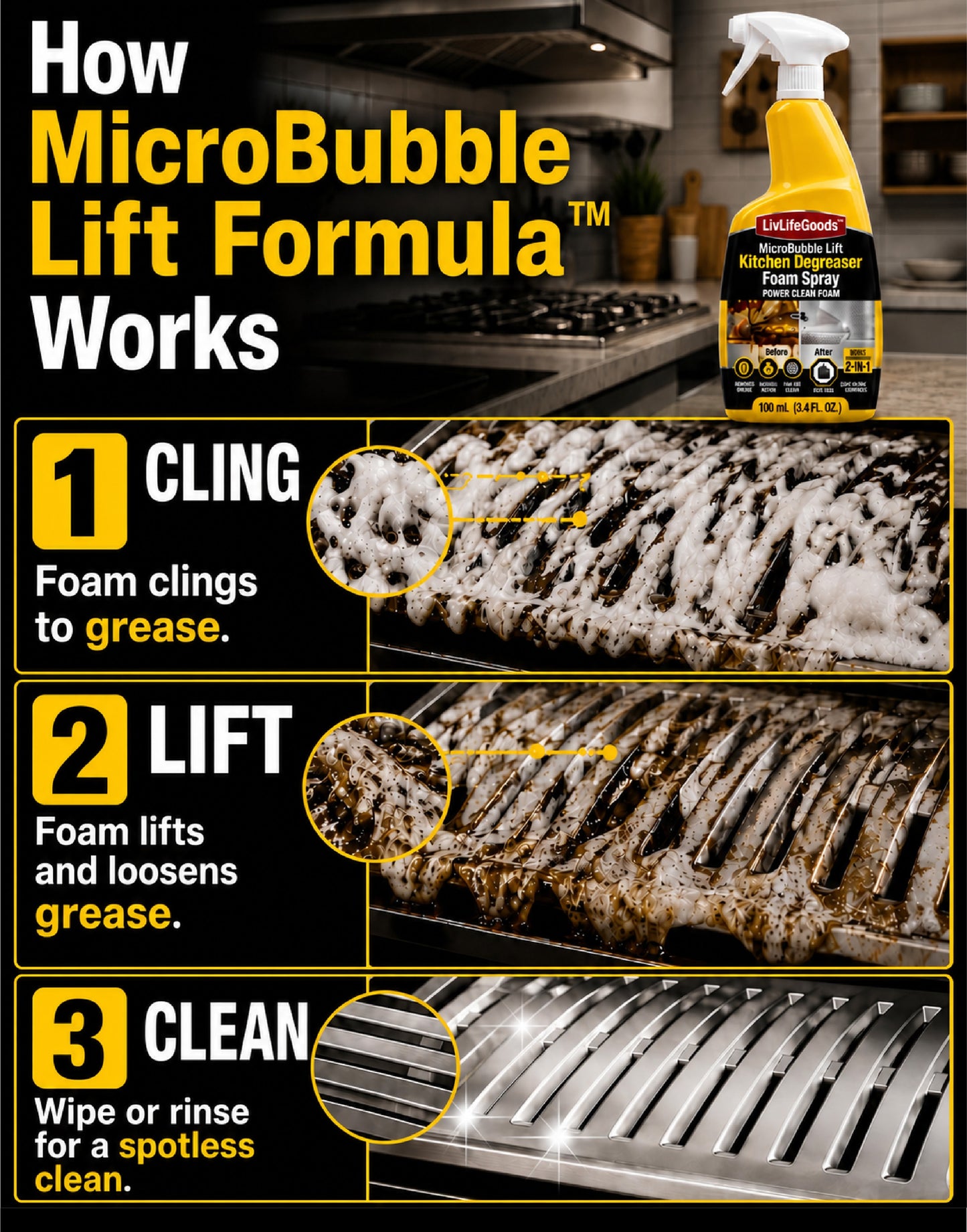 Next2Comfort™ MicroBubble Lift Kitchen Degreaser Foam Spray 