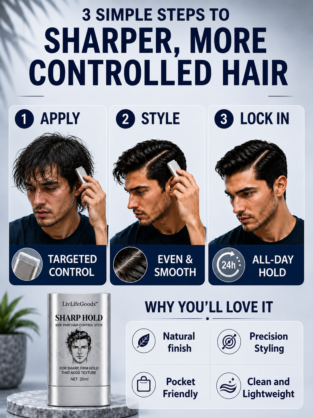 Next2Comfort™ SharpHold Side-Part Hair Control Stick