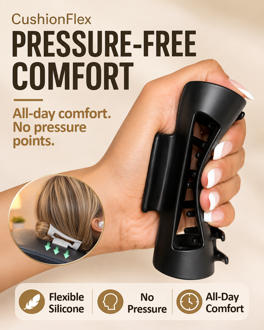 Next2Comfort™ CushionFlex Pressure-Free Silicone Hair Clip