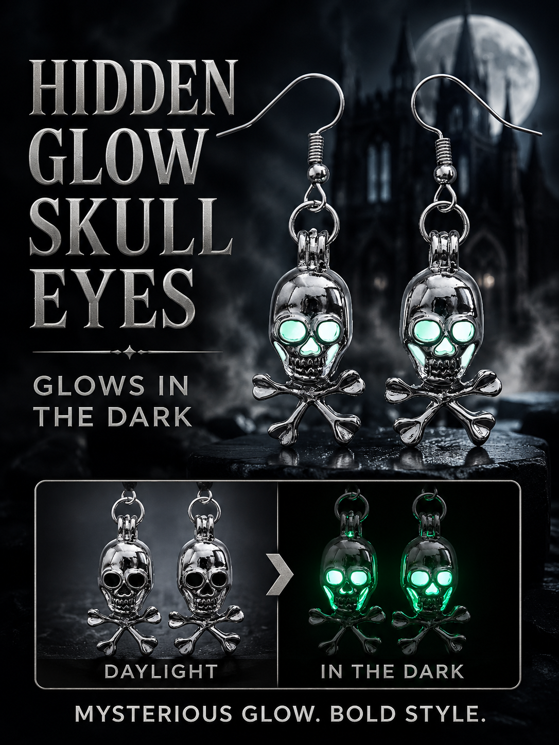 Next2Comfort™ NightPhantom Dark Glowing Skull Earrings