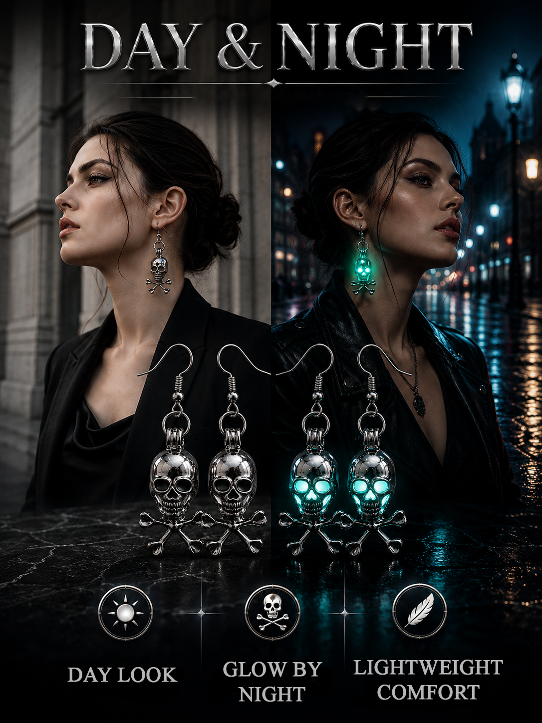 Next2Comfort™ NightPhantom Dark Glowing Skull Earrings