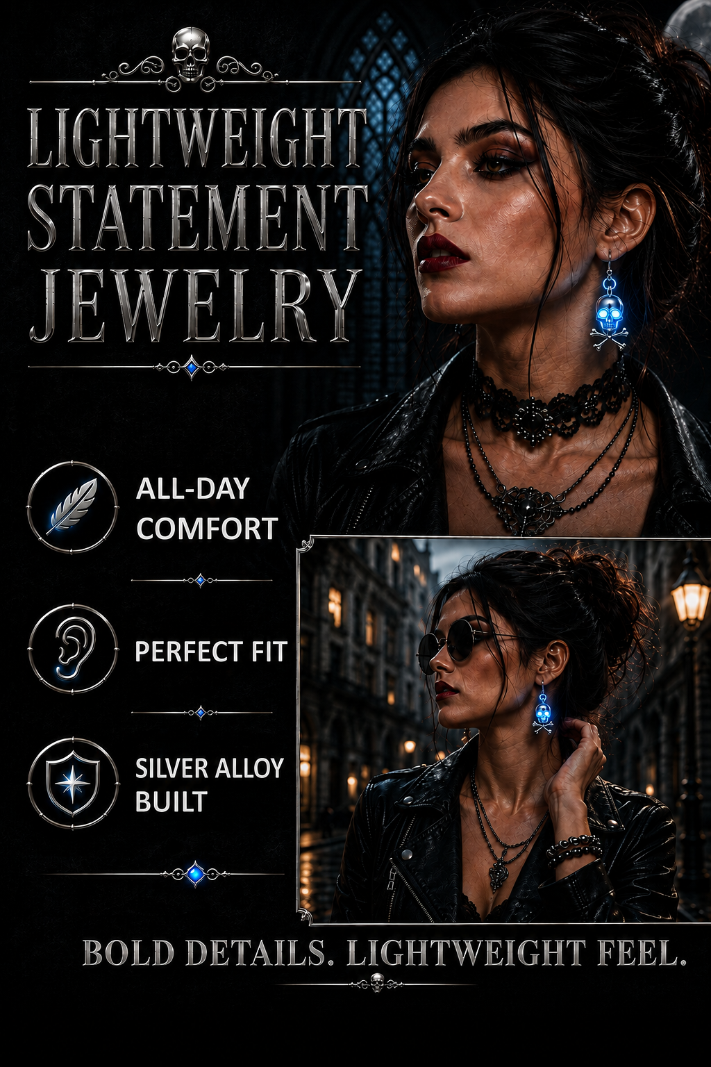 Next2Comfort™ NightPhantom Dark Glowing Skull Earrings