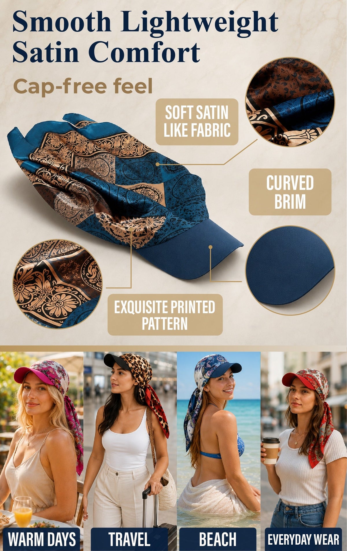 Next2Comfort™ SilkyShade Tie-Back Satin Scarf Visor Cap