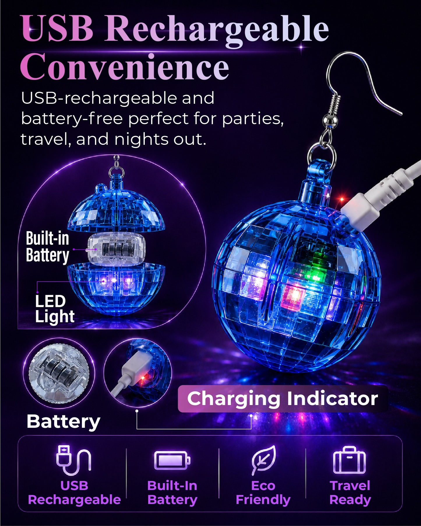 Next2Comfort™ SparkSphere Disco Ball Light-Up Earrings